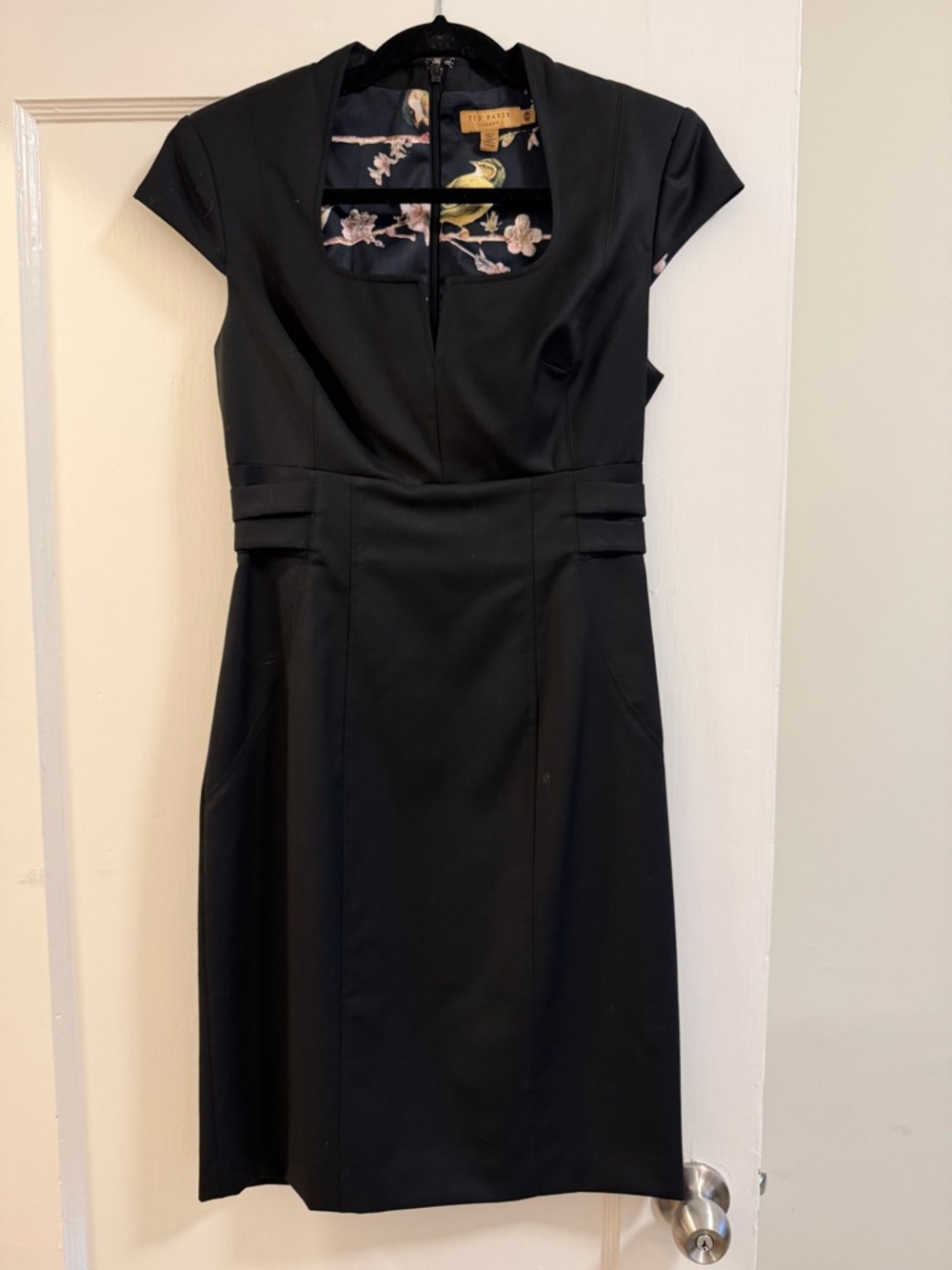 Ted Baker Black Midi Sheath Dress with Floral Lining